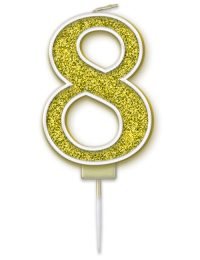 Gold Glitter Candle Number 8