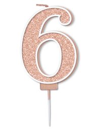 Rose Gold Glitter Candle Number 6